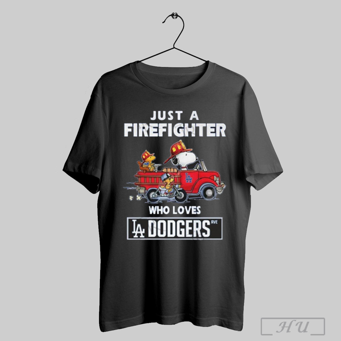 Snoopy And Woodstocks Just A Firefighter Who Loves Los Angeles Dodgers Mlb 2025 T Shirt Sweatshirt Hoodies Poster