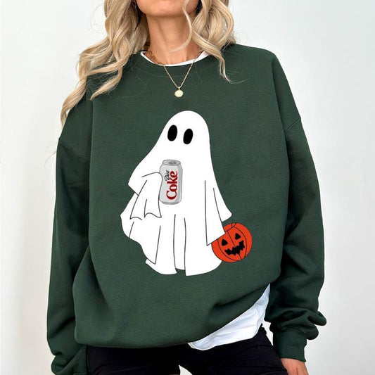 Cute Booo Ghost Coke Drink Halloween Sweatshirt, Coke Halloween Sweater, Full Sizes, Full Color, Unisex