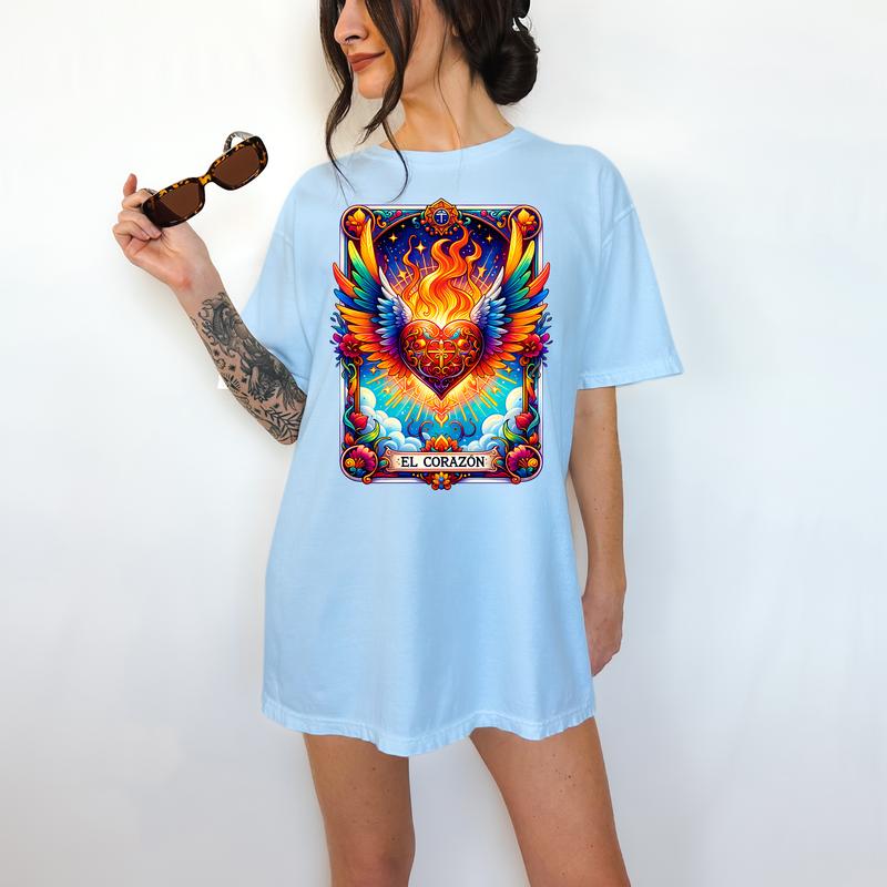 El Corazon Tarot Card - T-Shirt,Bright Graphic, Funny Apparel, Gift Idea, Relaxed Fit, Casual Apparel, Cute Top, Great with Jeans, All Seasons, Fun St
