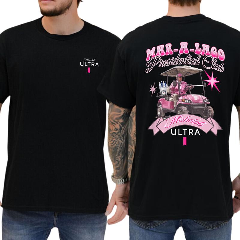 Funny Golf Club Michelob Ultra Beer Pink Printed Graphic Tshirt, Drink Shirt, Drinking T-shirt, Golf Tee, Gift For Men, Love, Athletic, Casual Menswear, Classic Cotton Top, Soft Fabric Shortsleeve Shirt