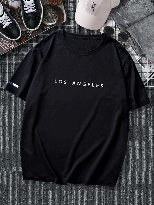 Men's Letter Print Round Neck Tee, Regular Fit Street Fashion Casual Soft Comfy Short Sleeve T-shirt for Daily Outdoor Wear, Graphic Tees, Men's Streetwear Clothes for Summer, Graphic Tees for Men, Summer Clothes