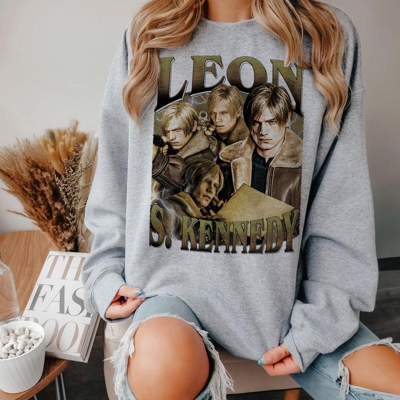 Leon Scott Kennedy Vintage T-Shirt, Leon S.Kennedy Resident Evil Shirt, Gift For Gaming Lovers Casual Clothing Fabric Menswear Sweatshirts