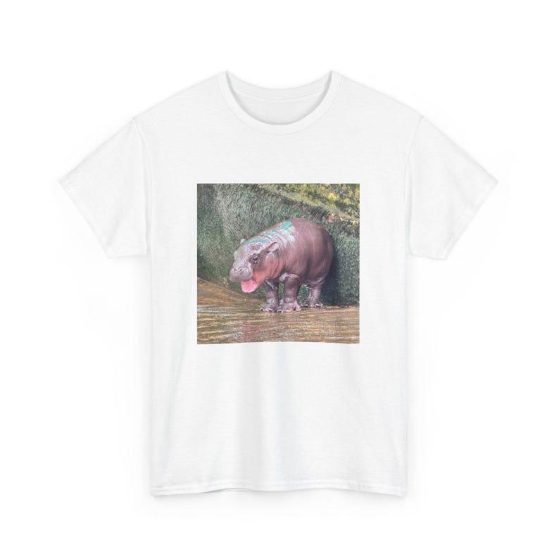 Moo Deng Unisex Heavy Cotton T-Shirt, Baby Hippo T-Shirt, Gift For Her, Gift For Him Fabric Top Cotton
