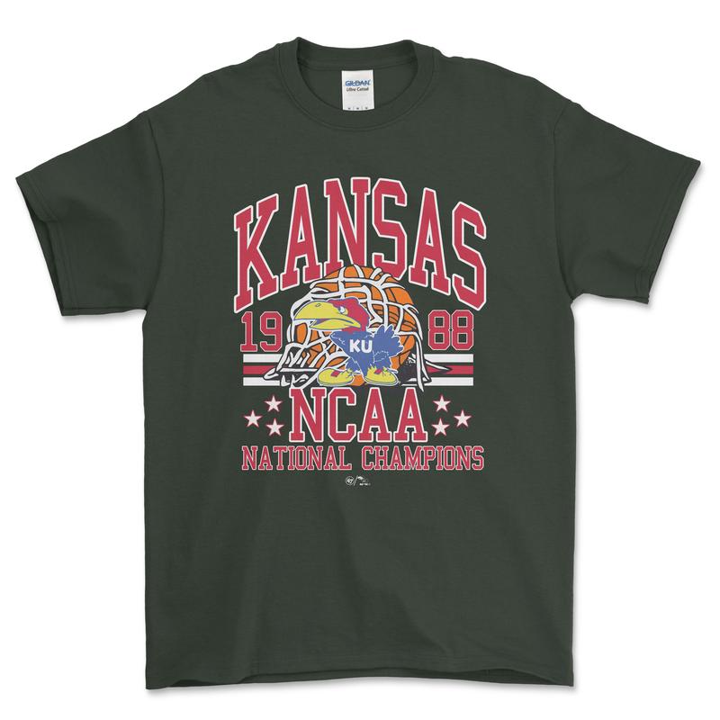 NCAA 1988 Kansas National Championship T-Shirt, graphic vintage sports tees for men