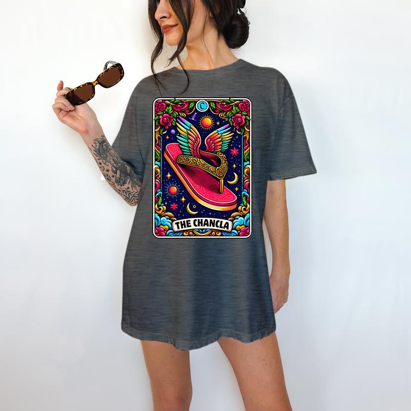 LA Chancla Tarot Card - T-Shirt, chancla, Bright Graphic, Funny Apparel, Gift Idea, Relaxed Fit, Casual Apparel, Cute Top, Great with Jeans, All Seaso