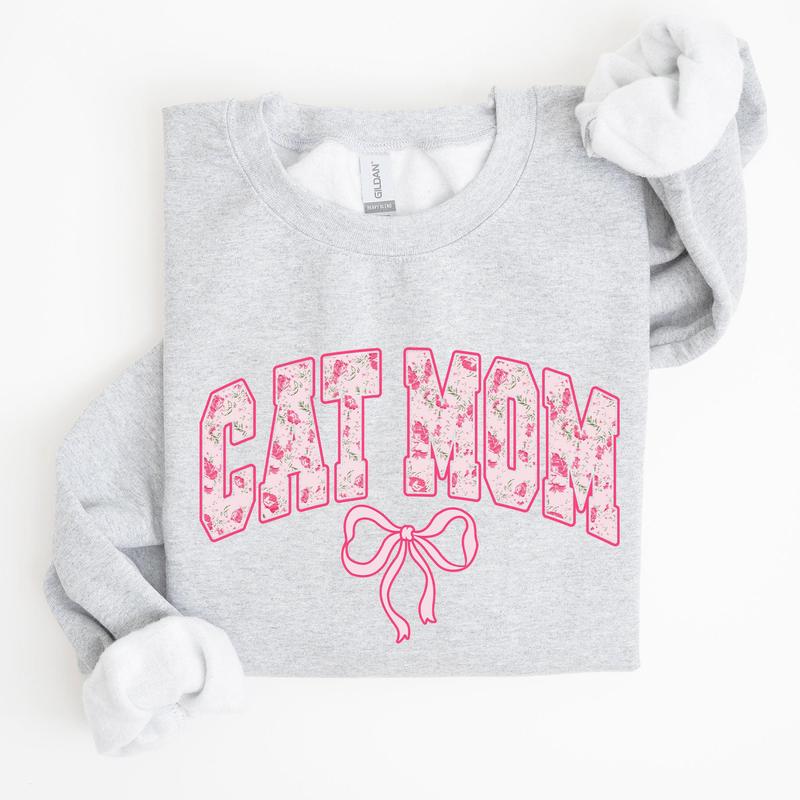 Cat Mom, Coquette, Pink Bows, Trend, Girly, Soft Girl Era Sweatshirt, Women's Crew Neck, Crewneck Casual Comfort Womenswear ComfortableÃ‚Â Graphic