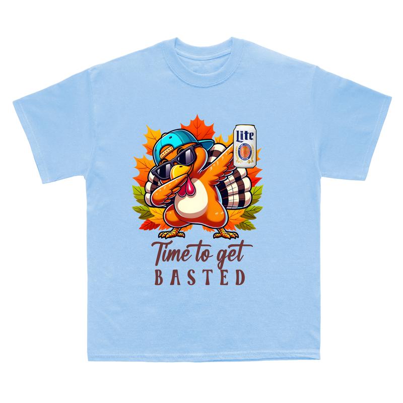 Turkey Time to Get Basted Lite Beer T- shirt, Cute Fall Thanksgiving Shirt, Thanksgiving Family Matching T- shirt, Funny Turkey Tee