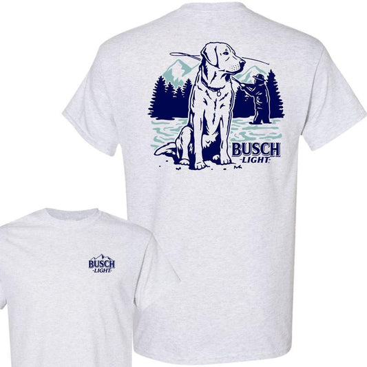 Busch Light, Beer, Busch Light Fly Fishing With Dog Scene 2 sided T-Shirt, Unisex T-Shirt, Full Color T-Shirt, For Men, For Women, Casual Graphic Roun