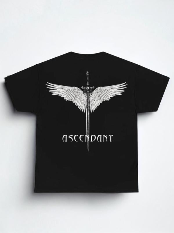 Men's Sword & Letter Print Round Neck Tee, Regular Fit Casual Short Sleeve T-shirt, Graphic Tees,Ã‚Â Men's Summer Top for Daily Wear, Summer Outfits 2024