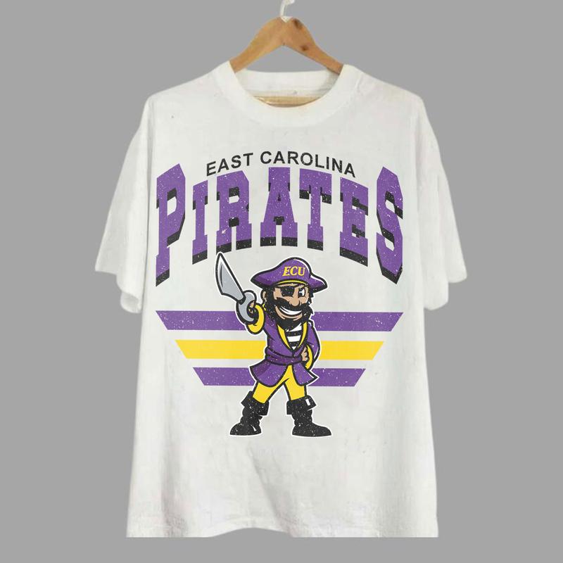 East Carolina Pirates Vintage NCAA Sweatshirt, University Football Shirt, Classic Gift for Fans, Men, Women, Unisex Cotton T-Shirt, Vintage Style