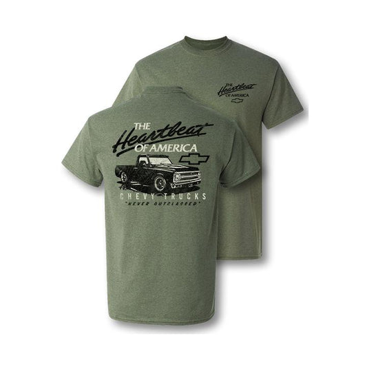 Chevy Trucks Never Outclassed Heartbeat of America Vintage Graphic T-Shirt Cotton Casual Crewneck Shortsleeve