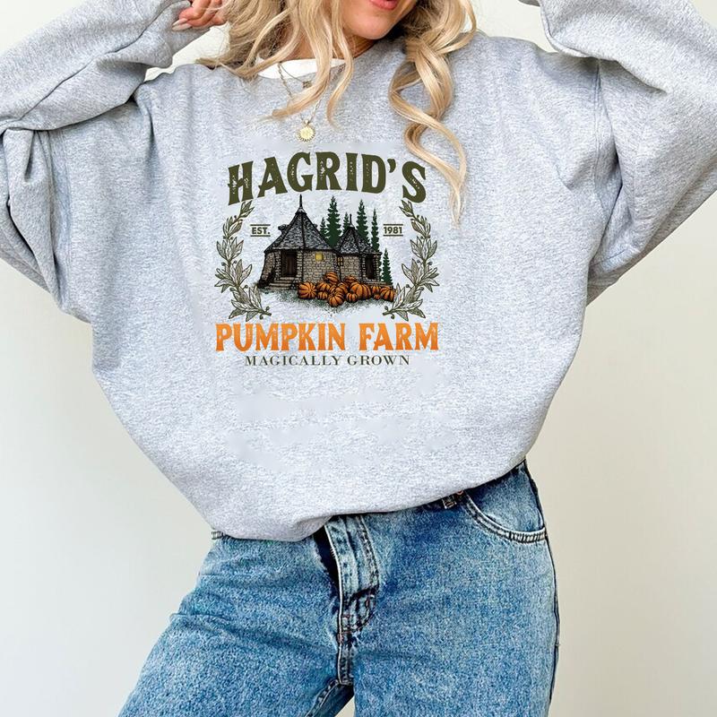 HP Hagrid's Pumpkin Farm Unisex Sweatshirt Hoodie Shirt Cotton Relaxed Fit, Hogwarts Shirt