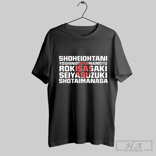 Shohei Ohtani Yoshinobu Yamamoto Roki Sasaki Seiya Suzuki Shota Imanaga Player Names Japan Flag Shirt