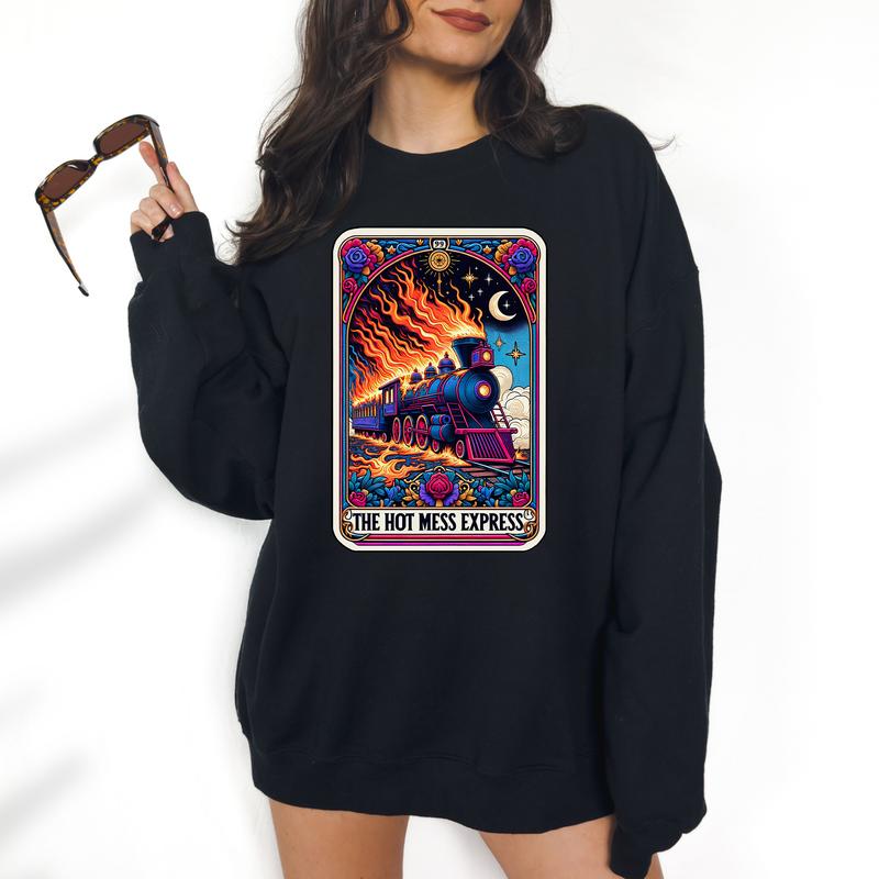 The Hot Mess Express- Unisex Crewneck Sweatshirt - Print is Sublimation, Christmas Crewneck, Gift Idea, Relaxed Fit, Casual Apparel