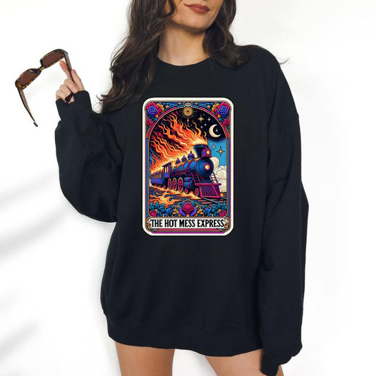 The Hot Mess Express- Unisex Crewneck Sweatshirt - Print is Sublimation, Christmas Crewneck, Gift Idea, Relaxed Fit, Casual Apparel