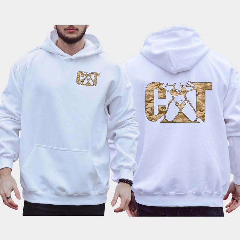 Men's Camo Cat Woman Hoodie 2-Sided, Cat with Women Sweatshirt for Men, Cotton Long Sleeve Pullover, Funny Adult Humor Tops, Classic Casual Menswear