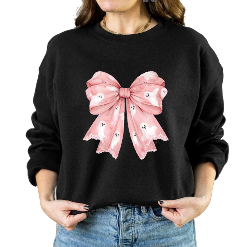 Pink Halloween Coquette Bows Sweatshirt, Spooky Season Sweatshirt Unisex Classic Collar