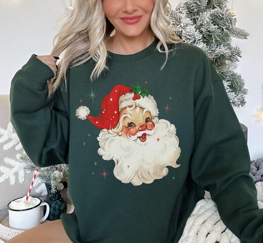 Retro Santa Crewneck Sweatshirt, Vintage Santa Claus Sweater, Festive Holiday Shirt, Classic Christmas Hoodie, Ugly Xmas Sweater
