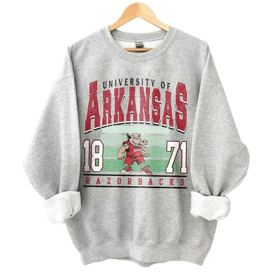 Arkansas Razorbacks Vintage Football NCAA Sweatshirt - Tshirt - Hoodie, University of Arkansas Unisex Football NCAA Shirt, Unisex Vintage NCAA Shirt, Classic Football Shirt, Gifts For Football Fan Sport, Cotton, Sweatshirt, Unisex Clothing