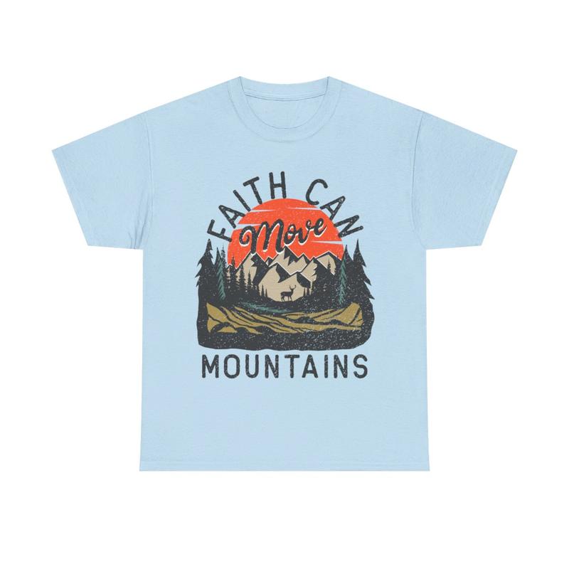 Faith Can Move Mountains Unisex Heavy Cotton Tee - Christian - Jesus - Mountain Shirt - Sunset - Gift For Men And Women