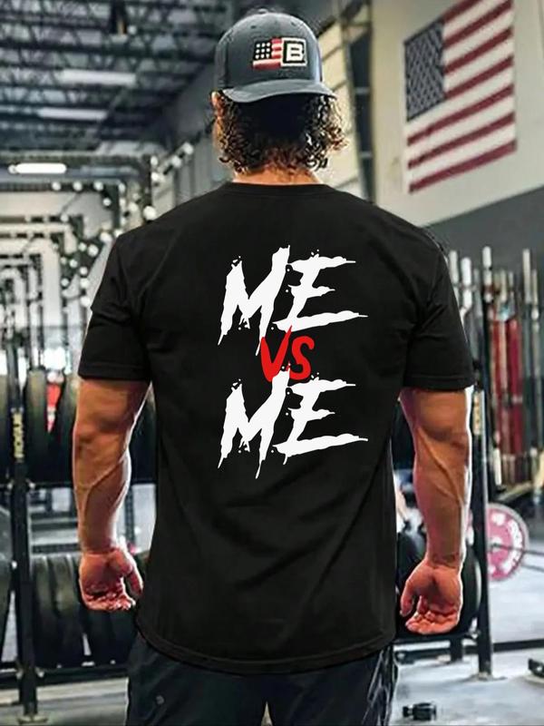 Men's Regular Fit  Me VS Me  Letter Print Round Neck Tee, Street Fashion StreetwearÃ‚Â Short Sleeve T-shirt for Daily Wear, Graphic Tees, Casual Comfy Kn