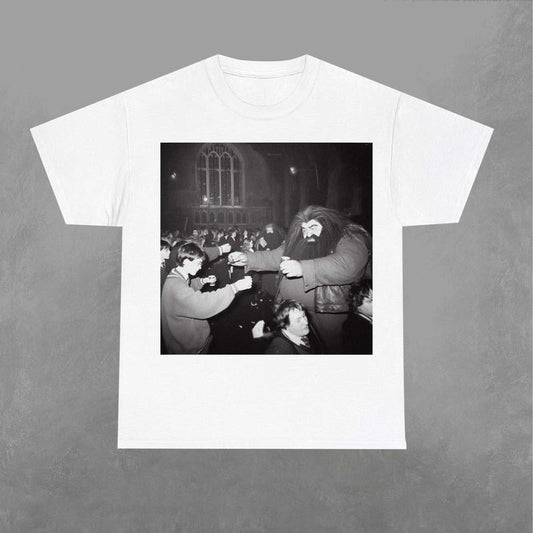 Hagrid and Potter Cheering Shirt, Wizard House Shirt, Wizarding Fan, Retro Funny Movie Graphic Shirt Classic Fabric