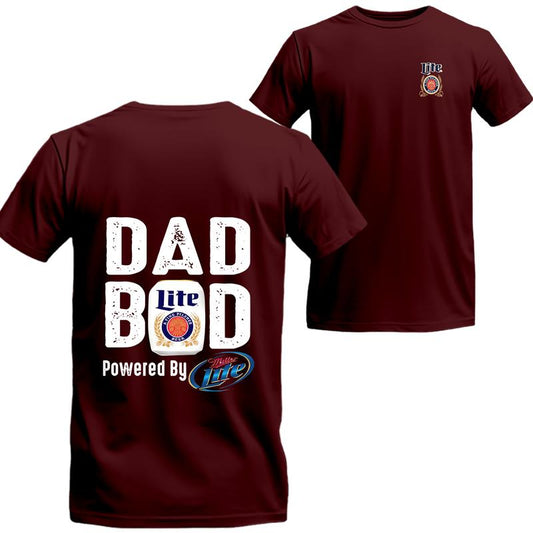 Dad Bod Powered By Miller Lite 2 Sides T-shirt, Miller Lite Short Sleeve Tee, Unisex Shirt, Menswear Top, beer shirt, drinking shirt, Clothes seasons