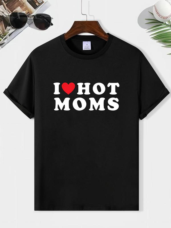 Men's Letter Print Round Neck Graphic Tee, Regular Fit Short Sleeve Crew Neck T-shirt, Casual Summer Streetwear Top, Basic Minimalist Black Menswear for Summer, Comfort Men's Clothes