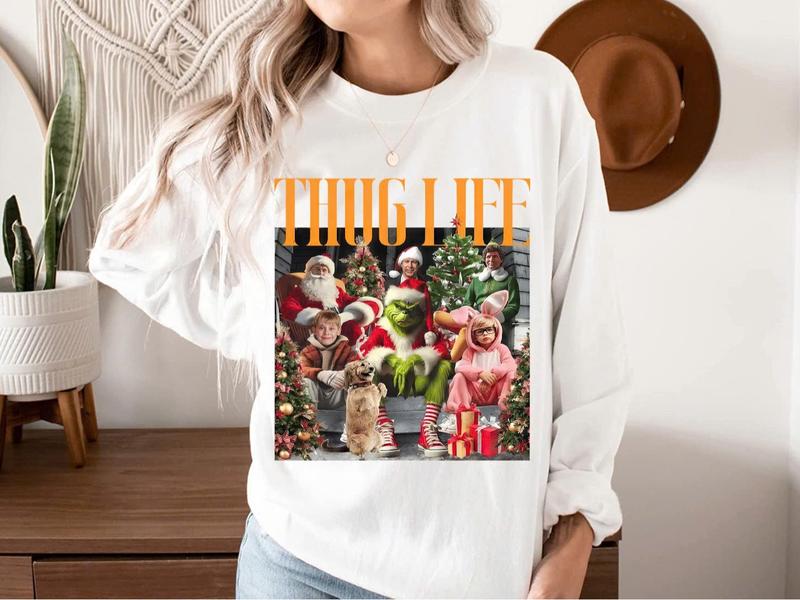 TC12 Thug Life Christmas T-shirt, Christmas Funny Movie Sweatshirt, Friends Gifts for Women Holiday Crewneck Xmas