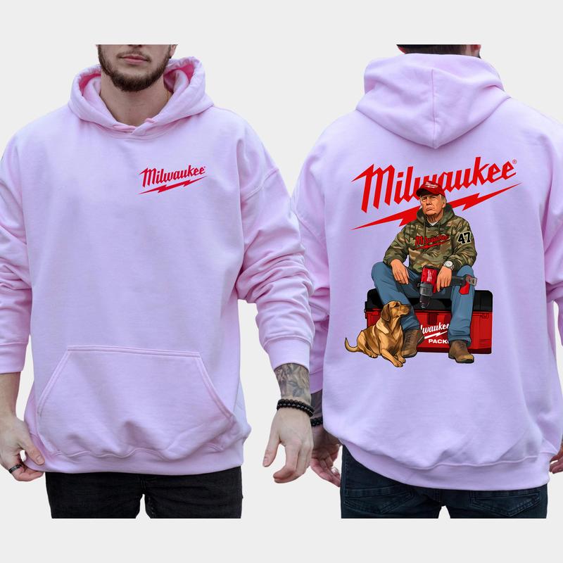 Camo Trump Milwaukee Fuel Drill Hoodie 2-Sided, Men's Hunting Hoodies, Dog Hunt Sweatshirt, Unisex Hunter Tops, Classic Casual Menswear