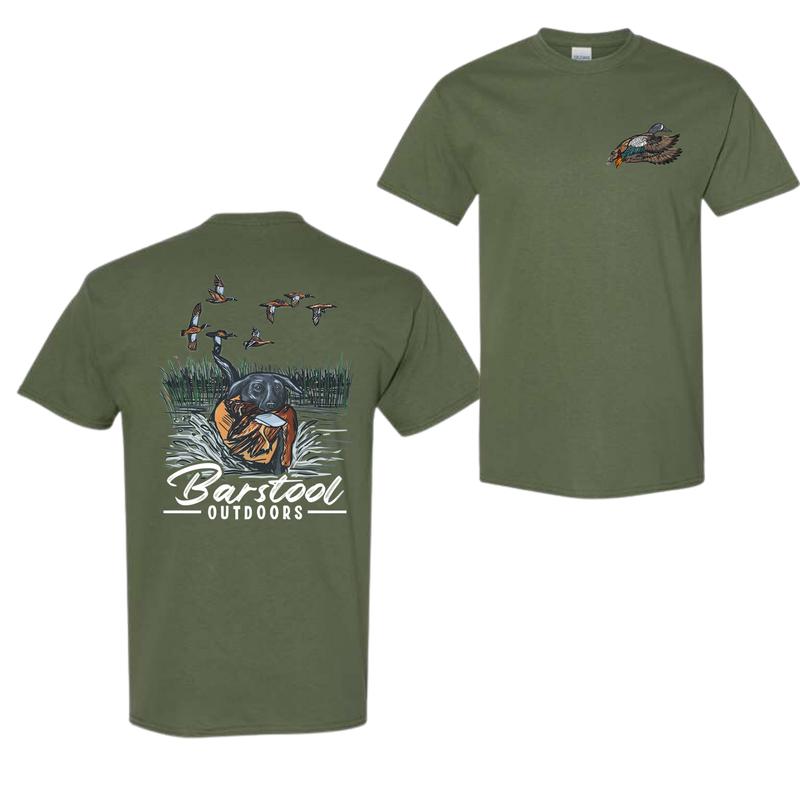 Barstool Outdoors Duck Hunt 2 Sided Shirt, Vintage Mallard Hunting Tshirt, Unisex Graphic Printed Tee, Cotton Shortsleeve Casual Womenswear, Daily Women's Top