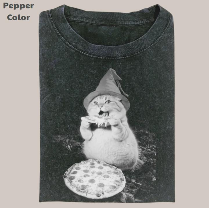 Cat PIZZA LOVER Vintage Tee, Cat T-Shirt, Meme Cringe Funny Dumb Shirts, Unisex Movie Shirt Menswear Womenswear Streetwear