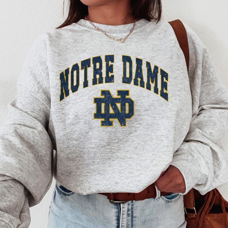 Notre Dame Fighting Irish Vintage Football NCAA Trendy Sweatshirt, University of Notre Dame Unisex Football NCAA Shirt, Gift For Men, Gift For Girls, Crewneck, Cotton, Sweaters, Pullover