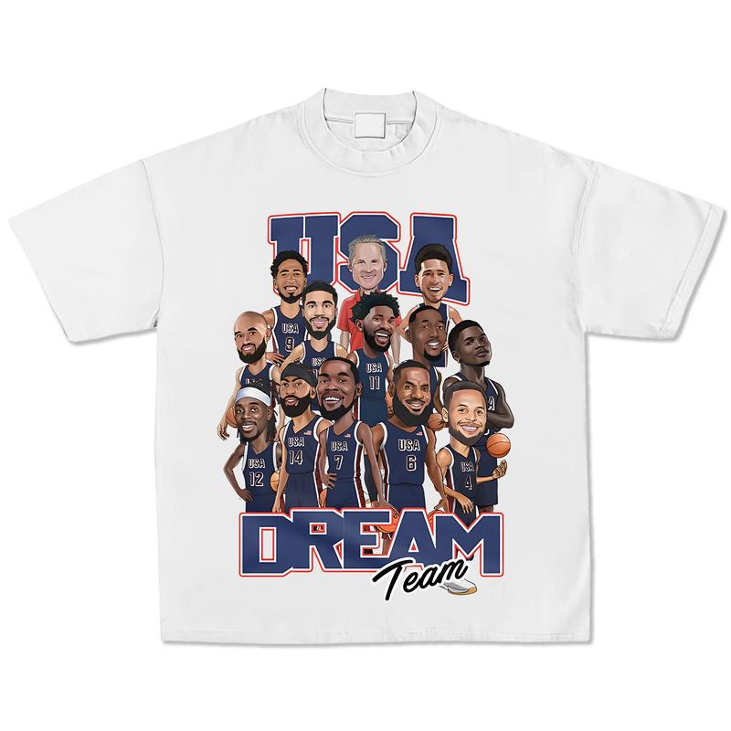 USA Dream Team Basketball Olympic 2024 Shirt, Hiphop Retro Vintage 90s Graphic Basketball Shirt, Sports Clothing Menswear Crewneck Cotton Top