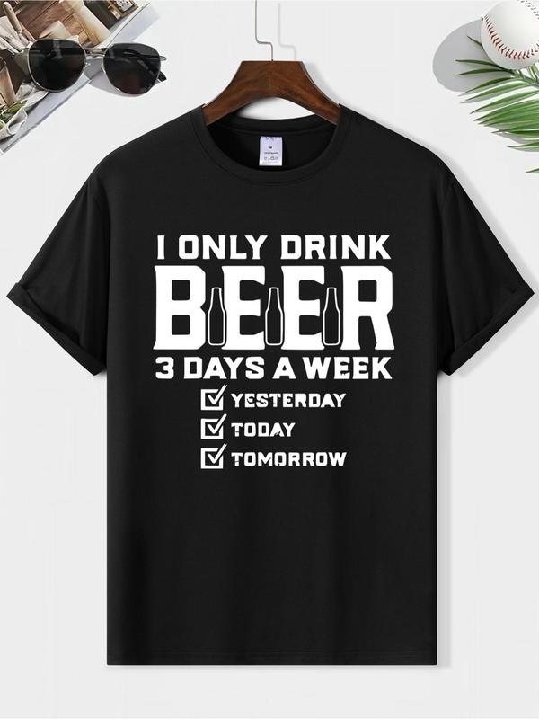 Men's Regular Fit Letter Print Round Neck Tee, Crew Neck Short Sleeve T-shirt, Summer Clothes, Casual Comfy Streetwear for Summer, Graphic Tees,Â Comfort Menswear