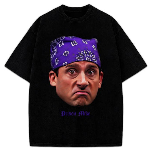 Prison Mike T-Shirt Michael Scott Portrait Custom Graphic The Office Tribute Tee TV Show Crewneck Cotton Menswear Soft