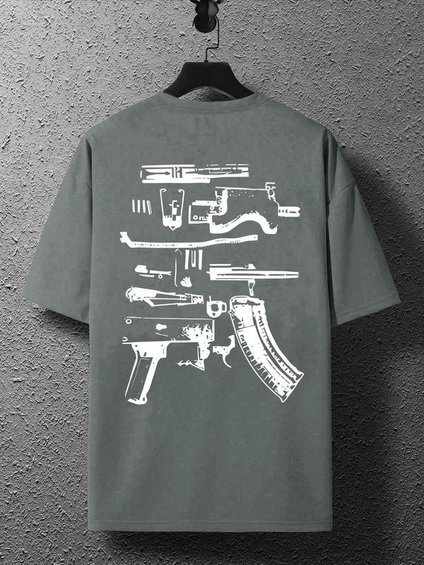 Men's Letter Graphic Print Round Neck Tee, Regular Fit Casual Drop Shoulder Short Sleeve T-shirt, Men's Summer Top for Daily Wear, Black Girl Outfits, 90s Clothes