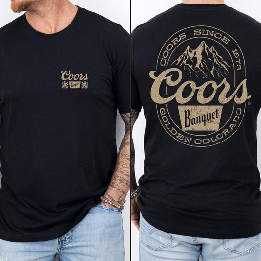 Coors Banquet Mountain Logo T-shirt - 2 Side - Universal Appeal Garments - Statement Pieces - Trendy Styles Available - Pick Your Color - All Sizes Of
