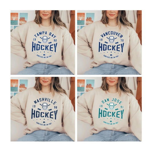 Crewneck Sweatshirt, Vintage 90s All Team Hockey Sand Sweatshirt, Retro Ice Hockey Sweatshirt, Gift for Everyone, Gift for Sport Fan, Jersey Hockey Gi