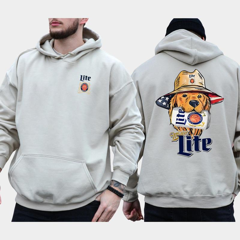 Vintage Miller Lite Golden Dog Hunting 2-Sided Hoodie, Men's Best Friend Dog Hoodies, Beer Drinking Sweaters, Unisex Drink Tops, Comfort Cotton Casual Menswear, Long Sleeve Pullover
