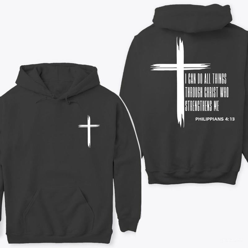 Cross Verse Hoodie - Classic Religious Design with Philippians 4:13 for Christians and Scripture Fans, Unisex Hoodie