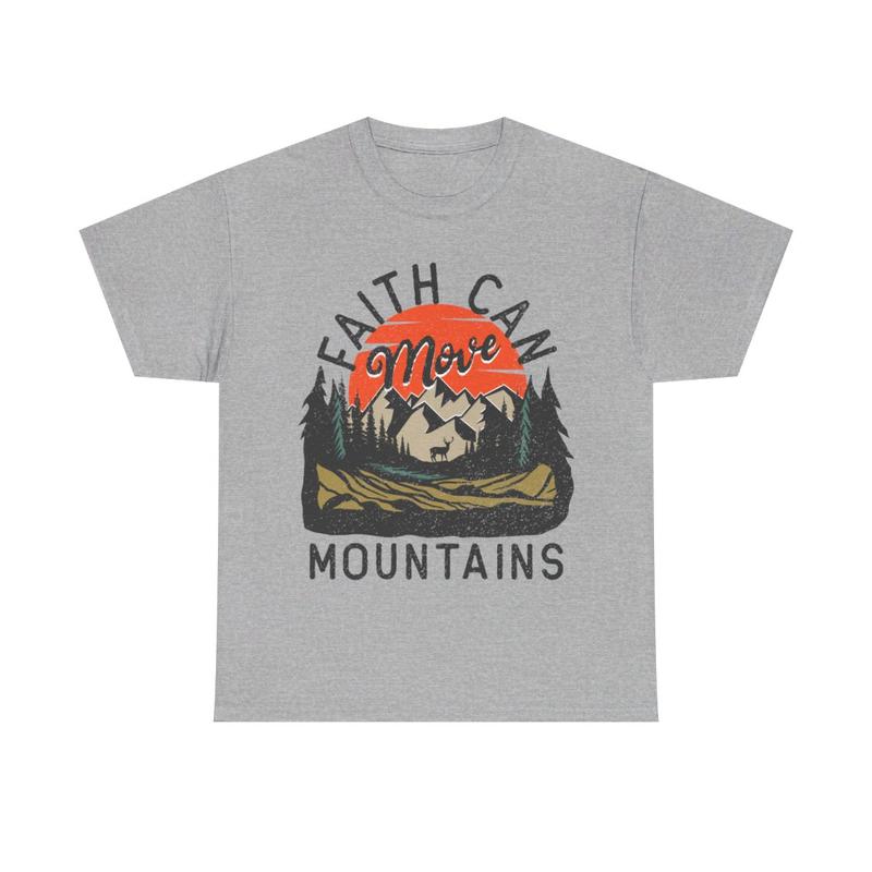 Faith Can Move Mountains Unisex Heavy Cotton Tee - Christian - Jesus - Mountain Shirt - Sunset - Gift For Men And Women