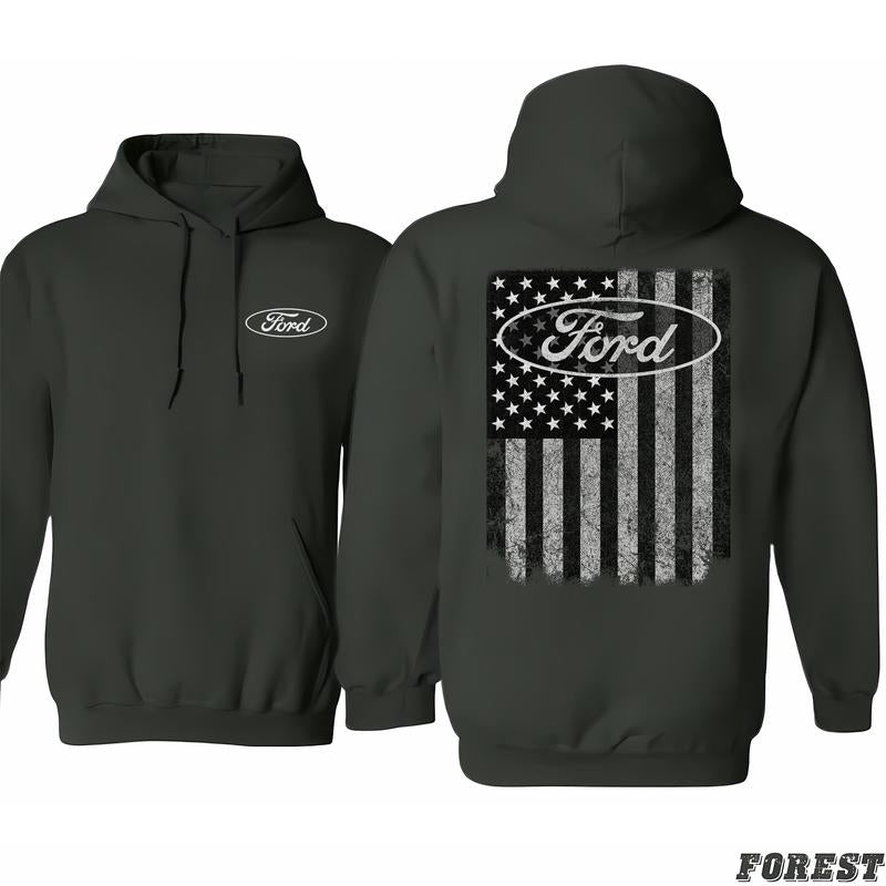 Ford Oval Truck American Flag Gray Hoodie, From Classic To Bright, From Casual To Formal Styles, Shared Styles, Classic Cotton, Menswear Unisex