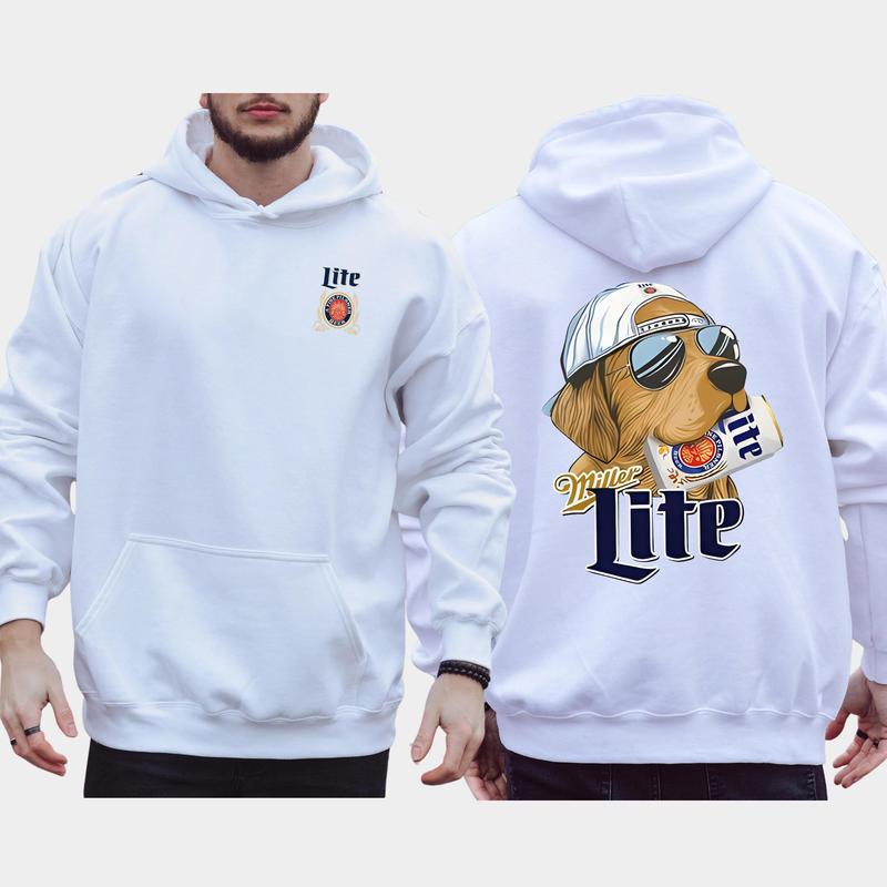 Vintage Miller Lite Hunting Dog 2-Sided Hoodie, Funny Men's Best Friend Dog Hoodies, Beer Drinking Sweaters, Unisex Drink Tops, Cotton Casual Menswear