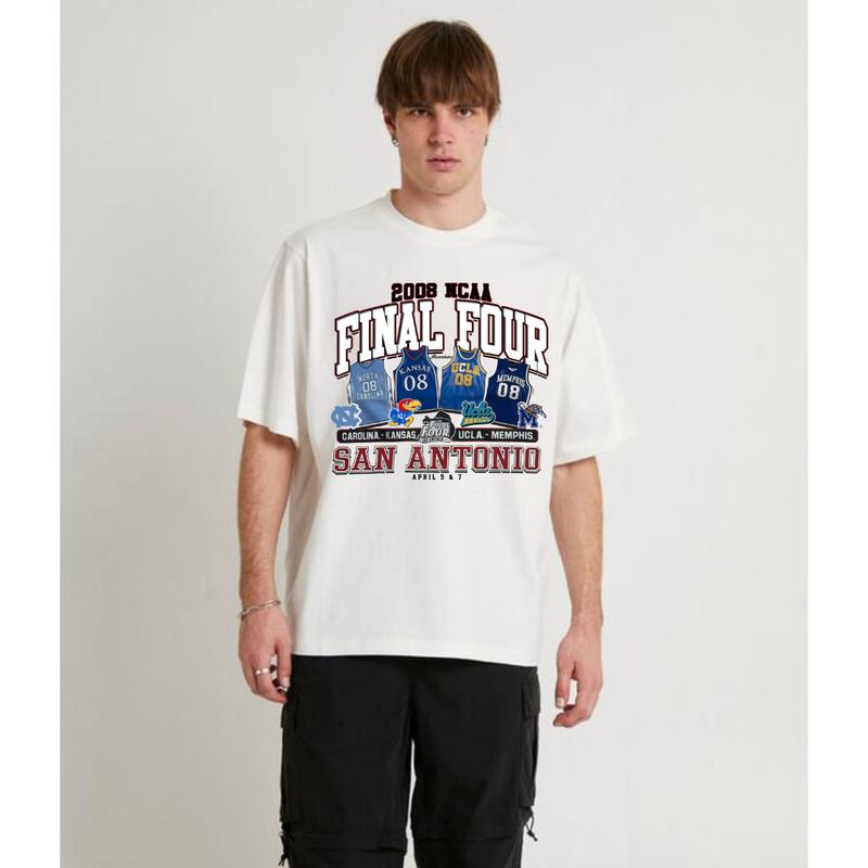 Vintage 2008 NCAA Final Four San Antonio T-Shirt Carolina Kansas UCLA Memphis Top Unisex  Cotton Menswear Retro football fan Tshirt Streetwear
