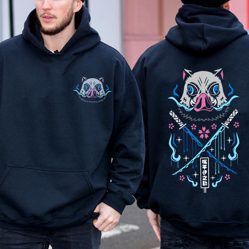 Inosuke Hashibira with his sword Dual Serrated Nichirin Katanas shirt, Demon Slayer t-shirt, Anime sweatshirt hoodie, Anime lover t-shirt