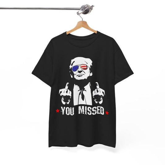 Trump Rally Shooter Tshirt - Trump You Missed - Trump Survived - Trump 2024 - USA Freedom - Donald J. Trump Unisex Heavy Cotton Tee