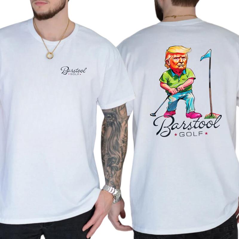 Funny Trump Golf 2-Sided Shirt, Men's Golfing Tee, 45 47 Trump T-shirt, MAGA Republican Tshirt, Unisex Golfer Tops, Classic Cotton Casual Menswear
