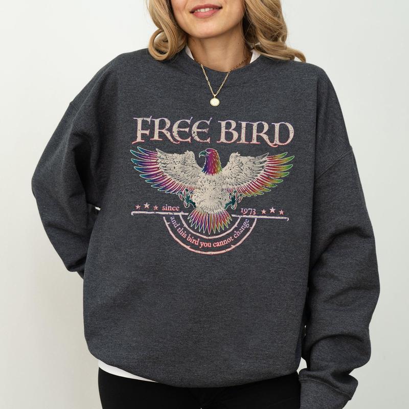 Free Bird, Band, Old School Band, Retro Music, Rock Band Sweatshirt, Women's Crew Neck, Crewneck Casual Comfort Comfortable Graphic Casual Comfort Wom