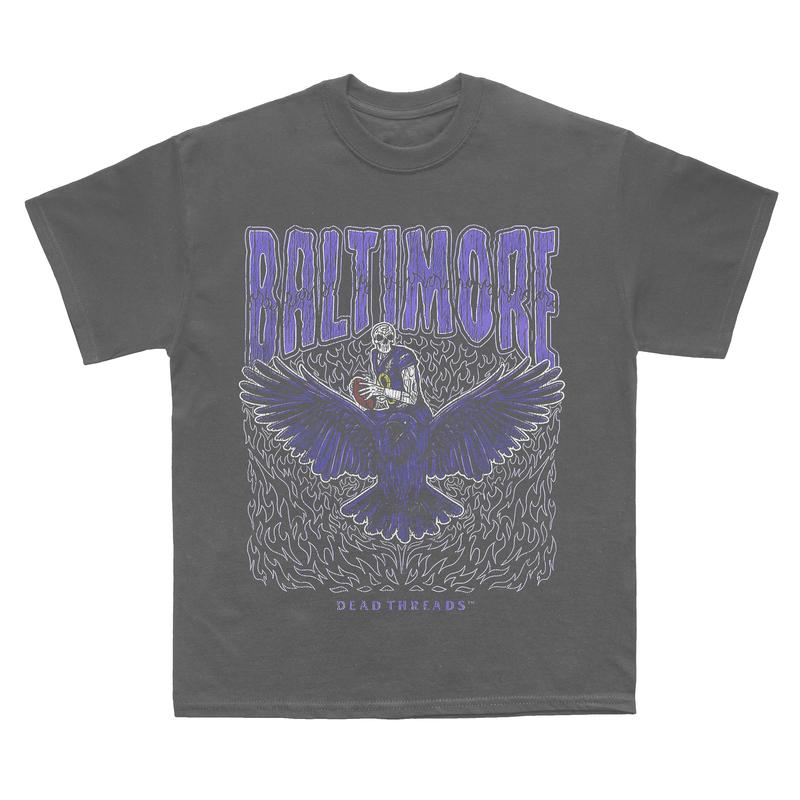 Baltimore football, Deadman's Raven Graphic T-Shirt, Full Cotton, Men's Top Women's Top, American Football Team, For Men And Women Fabric Menswear Retro Print Womenswear